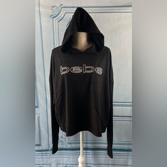 Bebe Size:2X Women Set  ALLOVER Rib Hoodie/ ALLOVER Rib Hoodie Jogger Black - Picture 7 of 15